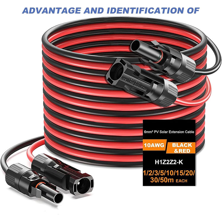 2 x 50 Feet Hnub Ci Vaj Huam Sib Luag Extension Cable 10AWG Hnub Ci Vaj Huam Sib Luag Hlau